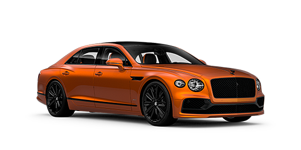 Bentley Sydney Bentley Flying Spur Speed front side angled view in Orange Flame coloured exterior. 