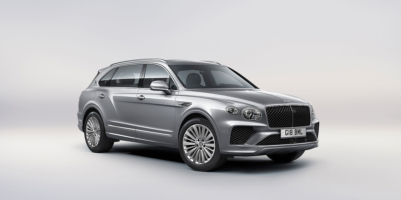 Bentley Sydney Bentley Bentayga Extended Wheelbase luxury SUV front three quarter view in Moonbeam paint with 21 inch five spoke painted wheels