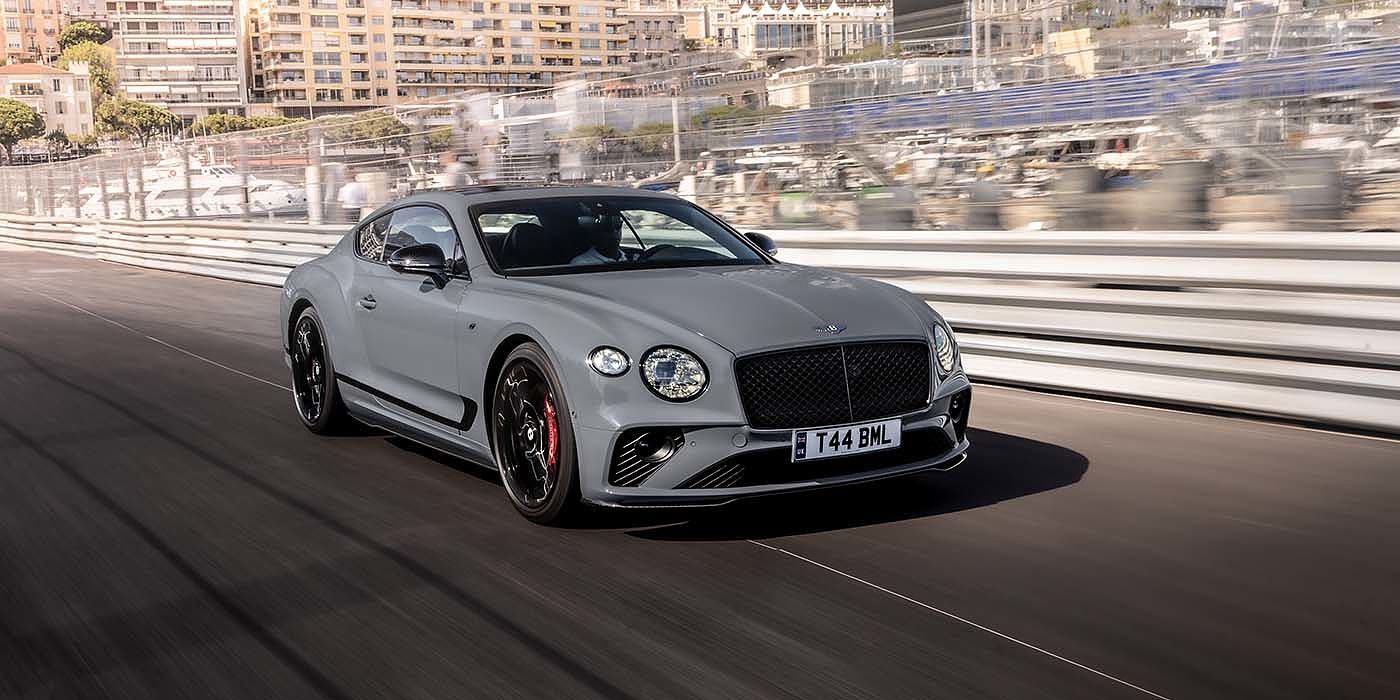 Bentley Sydney Bentley Continental GT S coupe in Cambrian Grey paint front 34 dynamic driving on track
