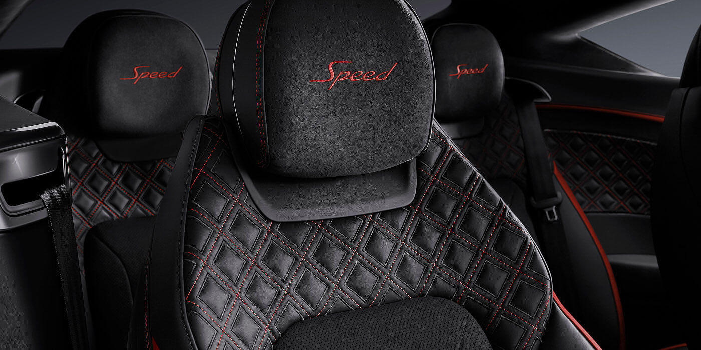 Bentley Sydney Bentley Continental GT Speed coupe seat close up in Beluga black and Hotspur red hide