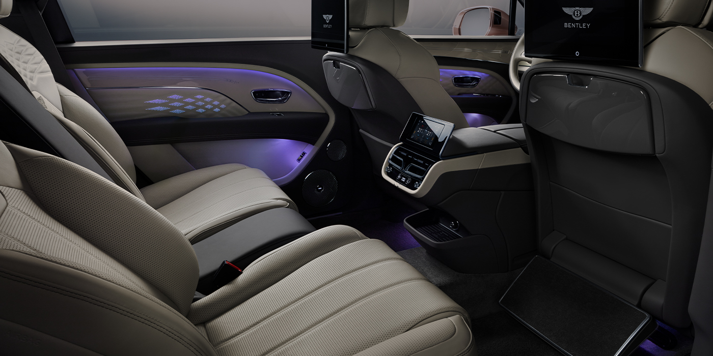Bentley Sydney Bentley Bentayga EWB Azure SUV rear interior with Bentley Diamond Illumination