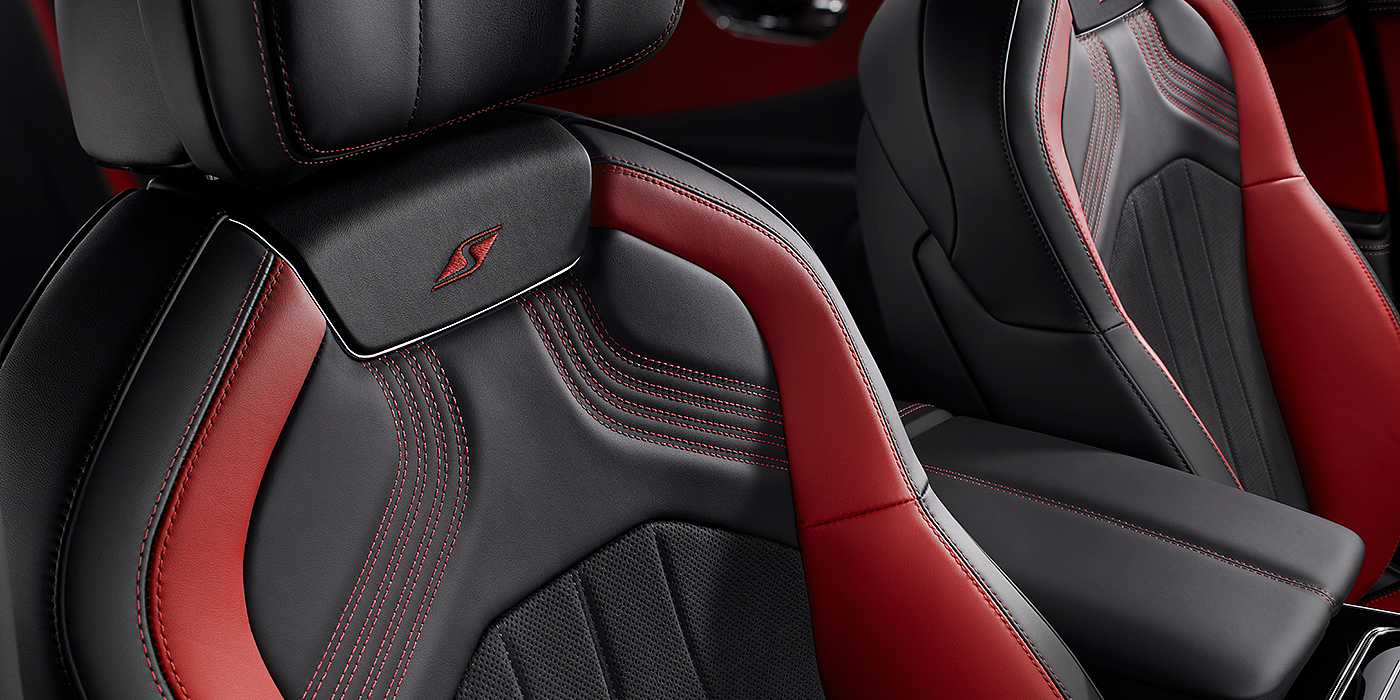 Bentley Sydney Bentley Flying Spur S seat in Beluga black and \hotspur red hide with S emblem stitching