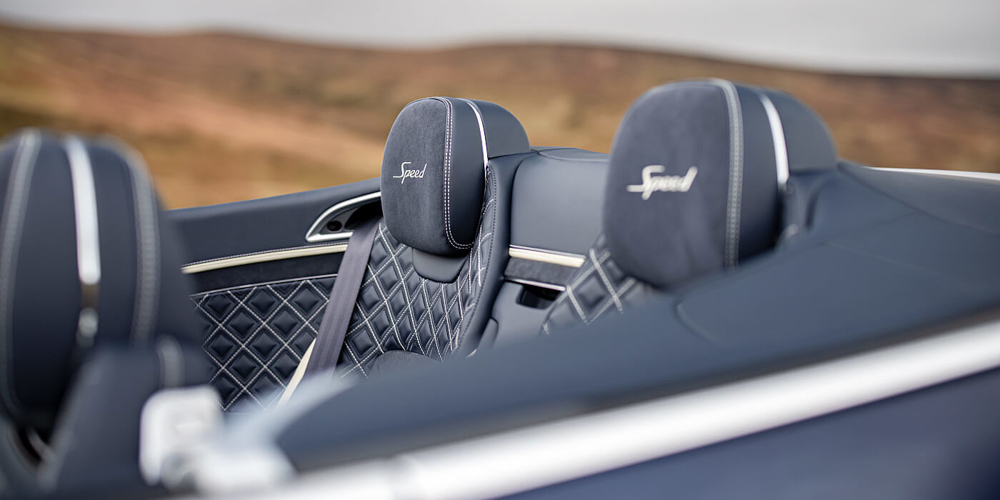 Bentley Sydney Bentley Continental GTC Speed convertible rear interior in Imperial Blue and Linen hide