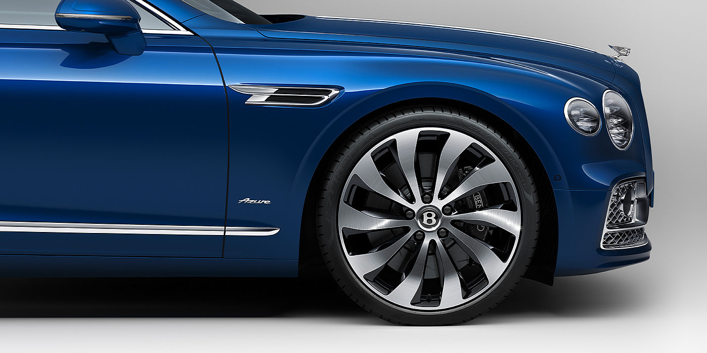 Bentley Sydney Bentley Flying Spur Azure sedan side close up in Sequin Blue paint with Azure badge