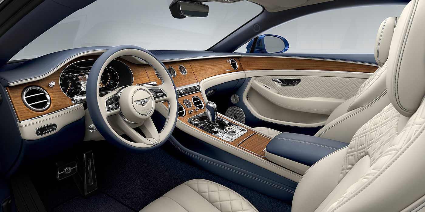 Bentley Sydney Bentley Continental GT Azure coupe front interior in Imperial Blue and linen hide