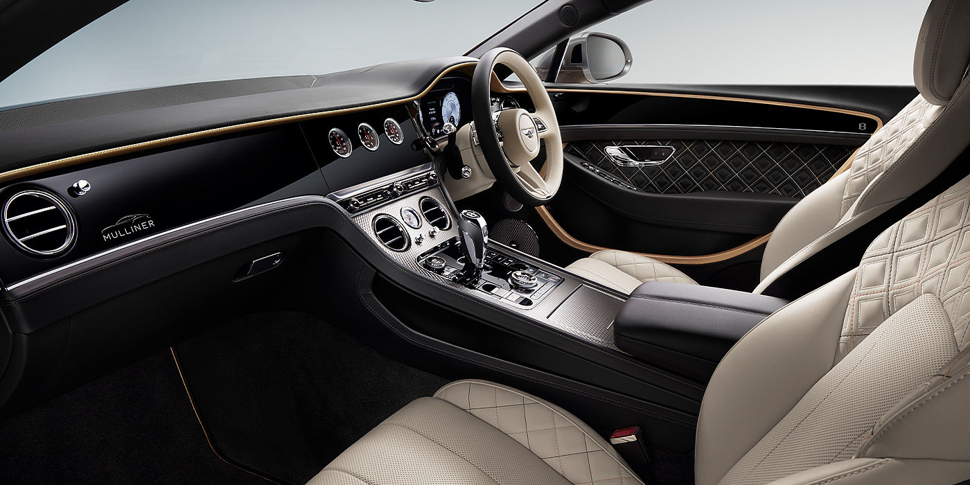 Bentley Sydney Bentley Continental GT Mulliner coupe front interior in Beluga black and Linen hide