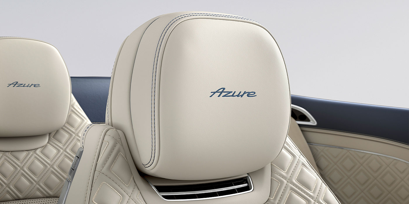 Bentley Sydney Bentley Continental GTC Azure convertible seat detail in Linen hide with Azure emblem